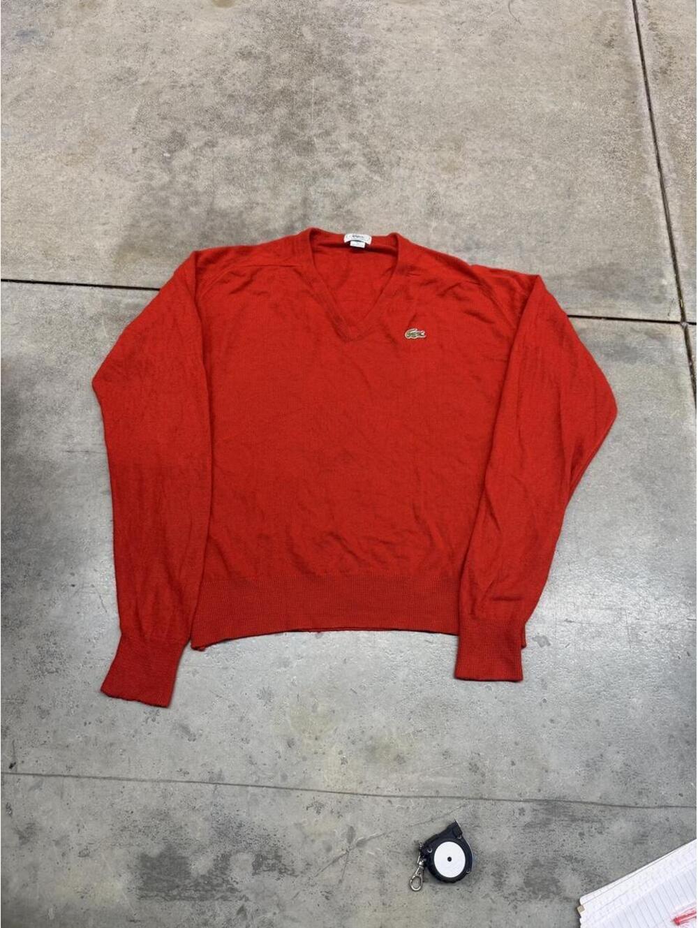 vintage izod lacoste made in usa red v neck knit sweater size xl WOMENS